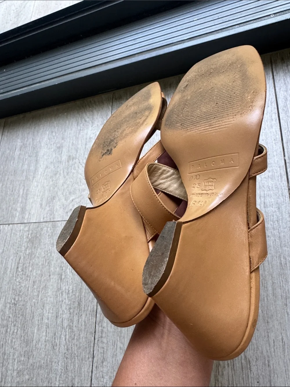 Paloma Tan Leather Crisscross Slide Sandals Made in Italy Vintage 6.5 Heels